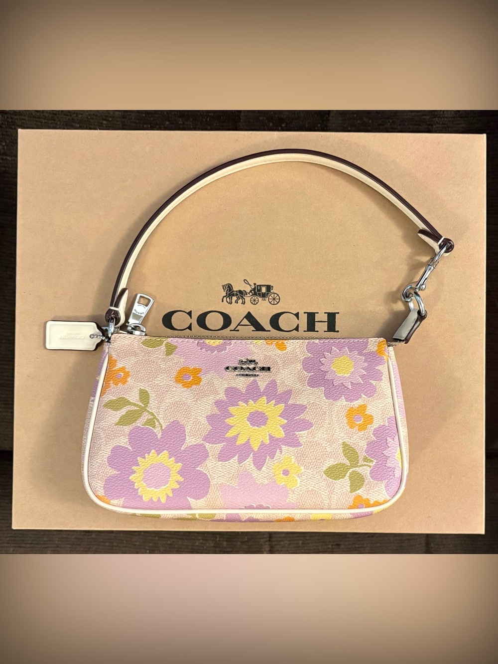 ✨✨Coach Pink Floral Mini Shoulder Bag with Lavender and Yellow Blooms